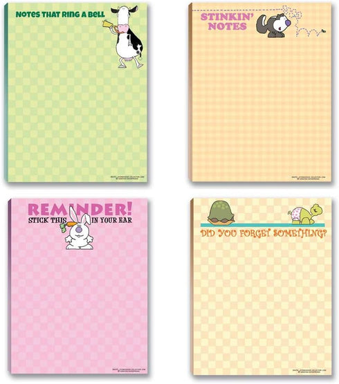 Cute Humorous Notepads, 4 Assorted Funny Note Pads