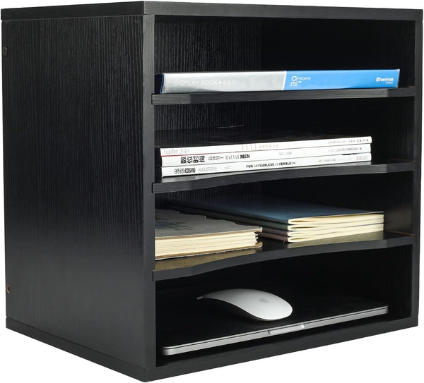 PAG Mail Sorter Organizer, Wood Countertop Literature Organizer, 4 Compartments for Office Supplies, Desktop File