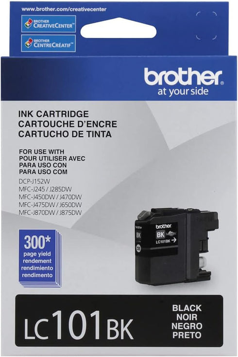 Brother Genuine Standard Yield Black Ink Cartridge, LC101BK, Replacement Black Ink, Page Yield