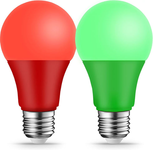 Red Light Bulb and Green Light Bulbs, 9W (6W Equivalent), E26 Base for Halloween Christmas Party Decor