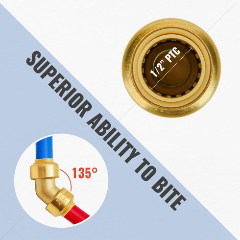 SUNGATOR 1/2 Inch 45 Degree Elbow, No Lead Brass Push to Connect Plumbing Fittings, Pack of 6
