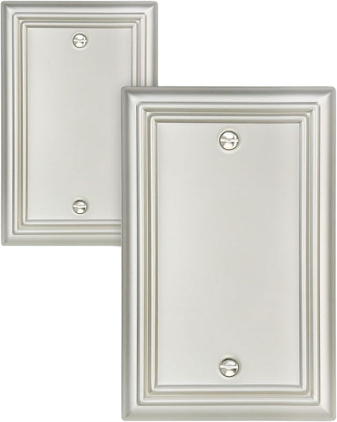 2-Pack Satin Nickel Blank Wall Plate, Durable Metal No Device Outlet Cover, Midsize 3.15''*4.88''