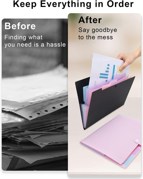 Expanding File Folder - 5 Pocket Cute Folders with Labels - Letter Size Accordion File Organizer for Documents