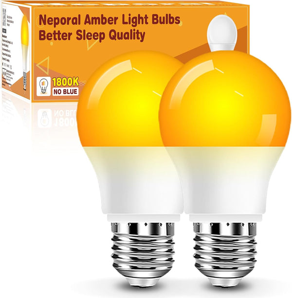 Neporal A15 Amber LED Light Bulb 1800K, True Blue Light Blocking Sleep