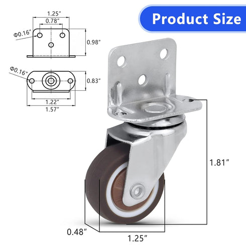Side Mount Casters Set of 4 with Brake,1.25inch L-Shape TPR Plate Casters,Small Wheels for Furniture Wheels, Baby Bed, suitcase,Cabinet Wheels,Table Casters,Loading Capacity 150 Lbs (1.25” L-Shape)