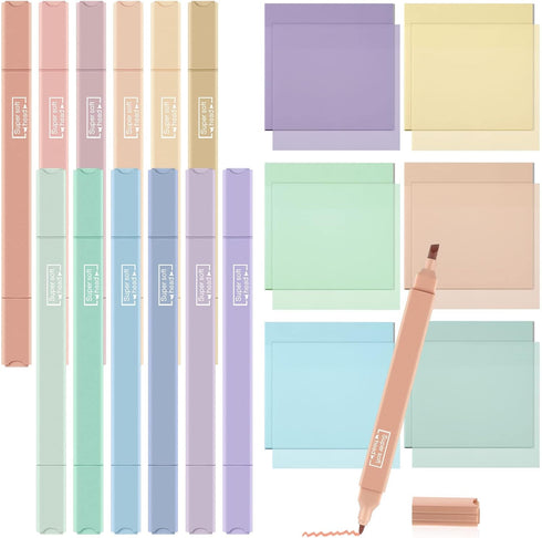 Yinder 12 Pcs Bible Highlighters - No Bleed, Pastel Colors Chisel Tip, 300 Sheets Cream Colors Transparent Sticky