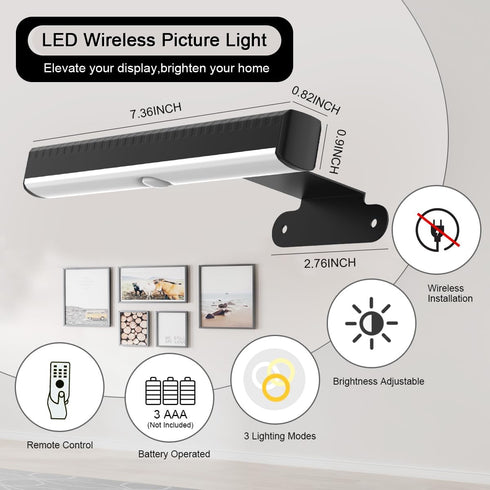 EUIOKUN 2PACK Dimmable Remote,3 Picture Light LED Battery Operated Wall Light for Paintings,Wireless Frame Light