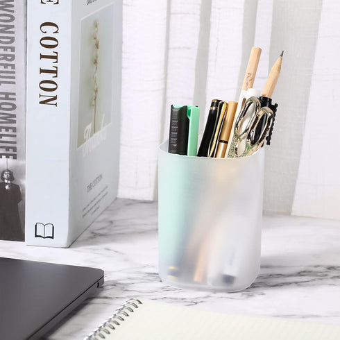 Fainne 24 Pcs Translucent White Plastic Pen Holder Bulk Pencil Storage Cup Makeup Marker Holder Organizer for Desk Pen