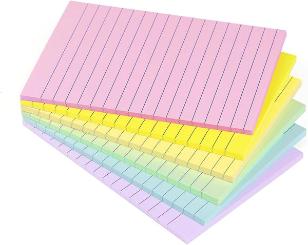 Vanpad Lined Sticky Notes 4X6 in Pastel Ruled Post Stickies, 45 sheets/pad, 18 Pads/Pack