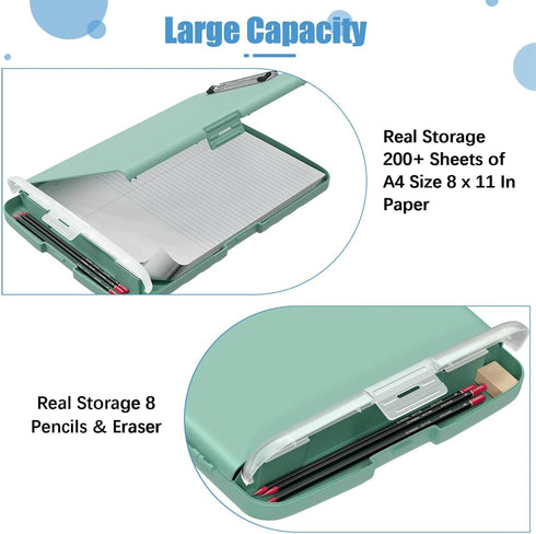 Hongri Plastic Clipboard with Storage - Heavy Duty Side Opening Clipboard with Slim Storage Box (Green)