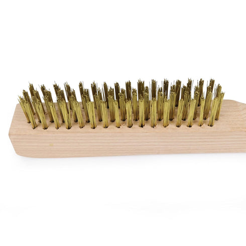 Heavy Duty Brass Brush Set 2Pcs, MAXMAN Brass Wire Brush, Metal Brush for Cleaning Rust with 10" Curved Beechwood Handle