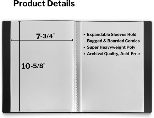 Dunwell Comic Book Storage Album, Binder with 6 Super Heavyweight Sleeves, Acid-Free, Gift for Collectors