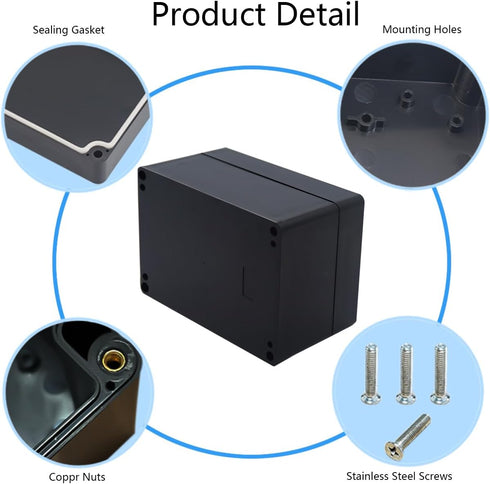 Project Box IP65 Waterproof Junction Box, ABS Plastic Black Electrical Case for DIY Projects, 6.3x4.33x3.54 inch