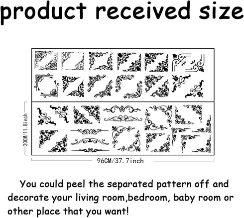 Closet 96x30CM SUPERDANT Retro Decorative Border Decals for Furniture Black Vine Wall Stickers Decal Art Decor DIY Peel