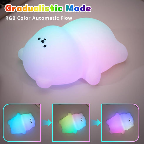 7 3 Dimmable Night Light for Kids, Cute Lying Flat Bear Led Night Light with Colors & Timer, Levels Silicone Kids Night