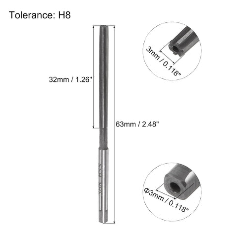 uxcell Hand Reamers, 3mm H8 Metric Reamer Drill Bit for Metal Wood Hole Reaming, Straight Flute High Speed Steel (HSS) Tool