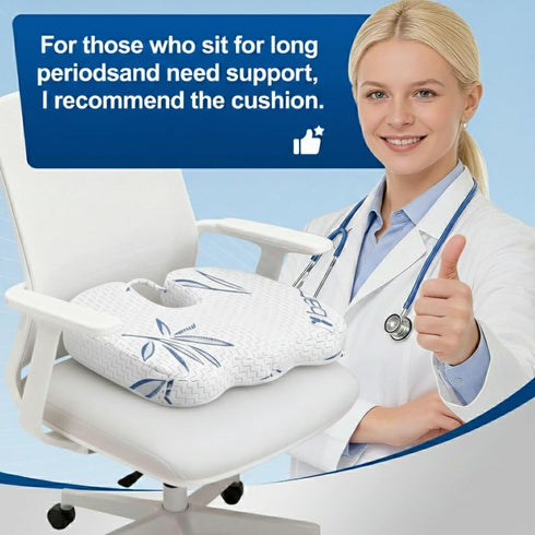 Elif Home Goods Tailbone, Bamboo Seat Cushion Pillow for Office Chair - Memory Foam Pad for Sciatica, Lower Back Pain