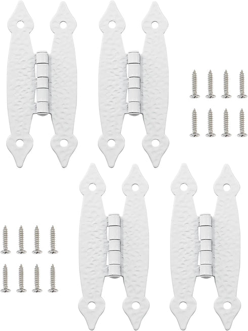 Rierdge 4 Pcs White Flush H-Hinges, Antique H-Shape Hinges for Cabinet Shutter Cupboard