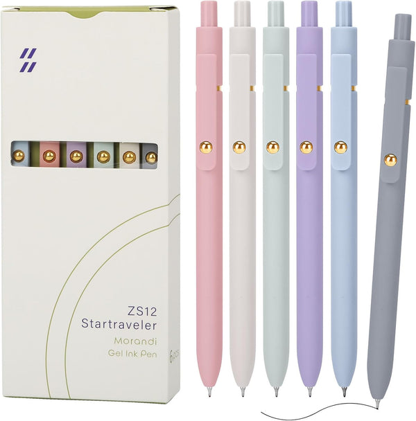 Gel Pens, 6Pcs Smooth Writing Fine Point Tip 0.5mm for Journaling, Black Ink Cute Pens for Aesthetic School Office