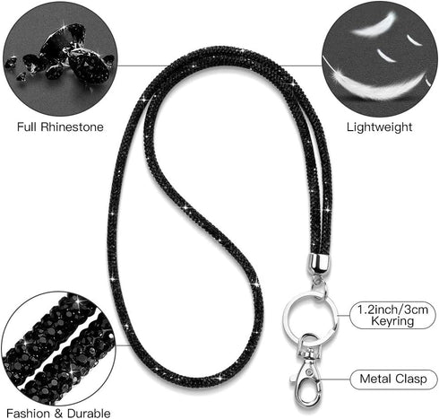 Soleebee Rhinestone Office Lanyard, 31.5'' Bling Neck Lanyard with Metal Clasp & Keyring for Women