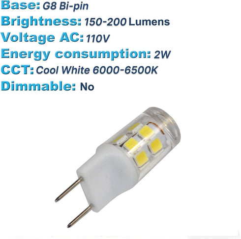 4-Pack G8 17 Bulb 2835 HQRP Bi-Pin LEDs Light SMD Cool White for Light Fitting, Desk Lamps, Wall Mounts Sconces