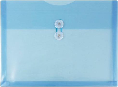 JAM PAPER Plastic Envelopes with Button & String Tie Closure, Blue, 12/Pack