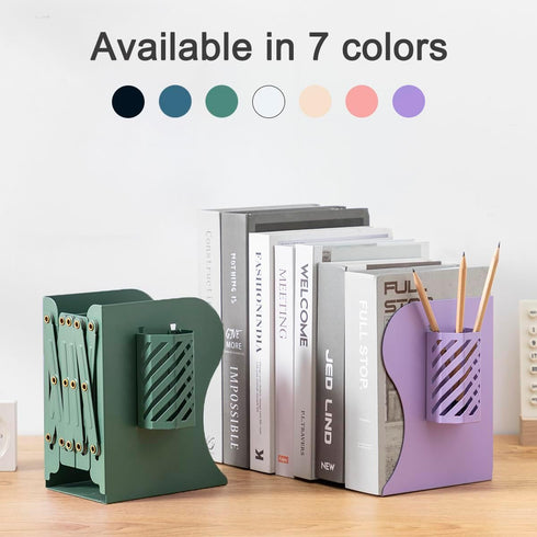 Kingsmile Metal Bookends, Heavy Book Stopper for Shelves, Removable Pen Holder for Kids Room and Office