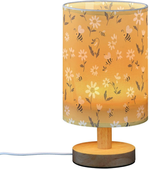 ALAZA Bedside Table Lamp for Bedroom Yellow Daisy Floral Bee Nightstand LED Light Lamps with USB Port Linen Fabric