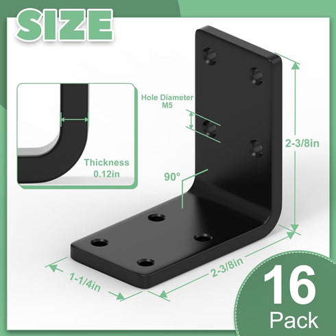 Furniture,16 2.4''x2.4''x1.2'' Braces,11-ga L Brackets for Wooden Pcs Corner Extra Thick Heavy Duty Shelf Bracket,Metal