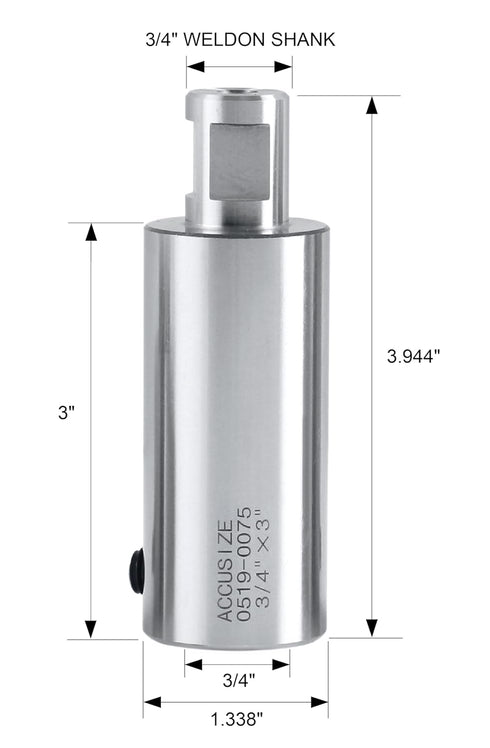 Accusize Industrial Tools 3''/75mm Extension for 3/4'' Weldon Shank Annular Cutter, Weldon Adapter, 0519-0075