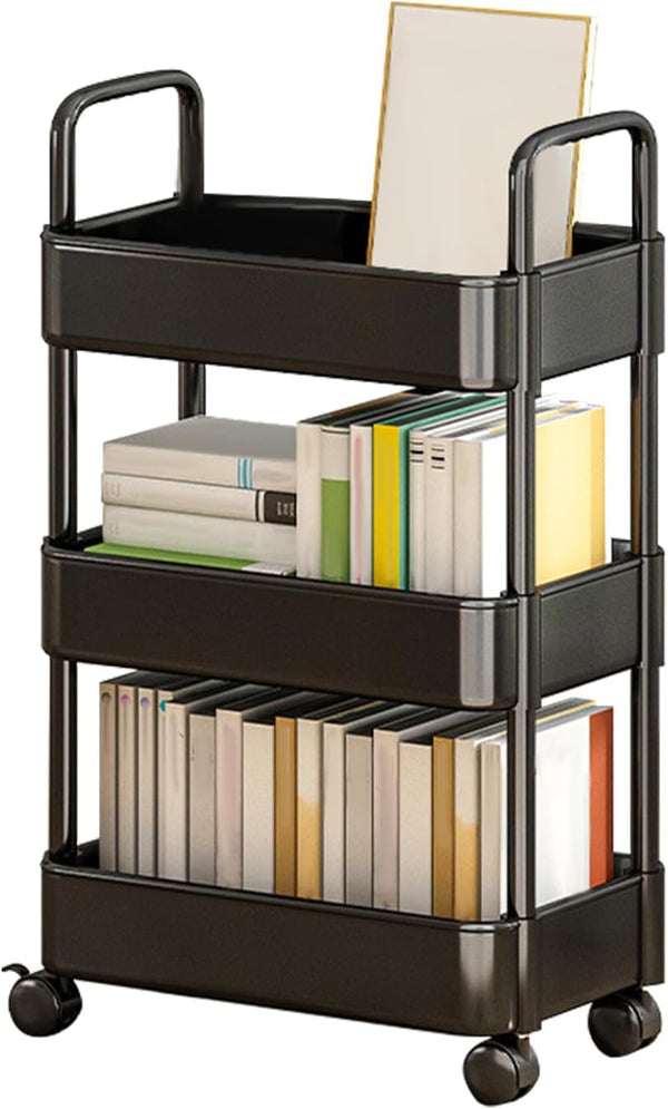 Generic Rolling Carts with Wheels | Rolling Book Cart,3/4 Tier Utility Rolling Carts
