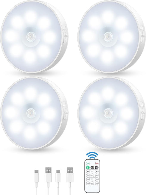 Motion Sensor Puck Light with Remote, Wireless Dimmable Under Cabinet Lights, Rechargeable