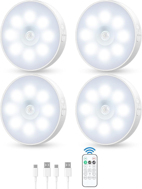 Motion Sensor Puck Light with Remote, Wireless Dimmable Under Cabinet Lights, Rechargeable