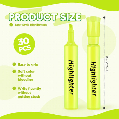 Qilery Tank Style Highlighters 30 Pack, Quick Drying Fluorescent Chisel Tip Markers for Kids Classroom Office