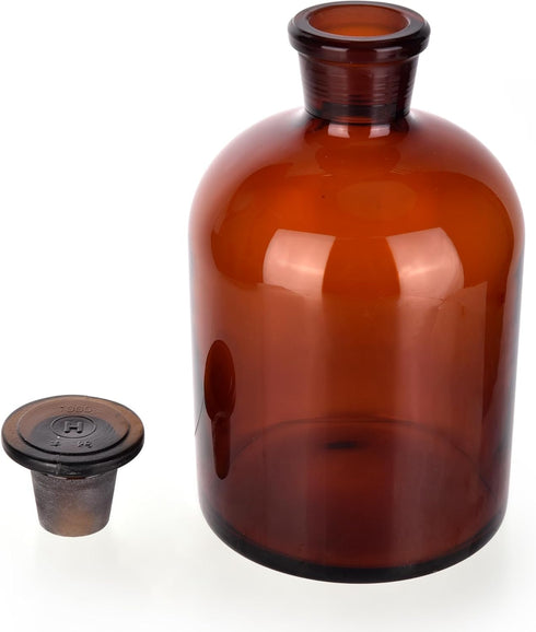 1000ml Borosilicate Glass Reagent Bottle, Narrow Mouth with Standard Ground Glass Stopper, Amber