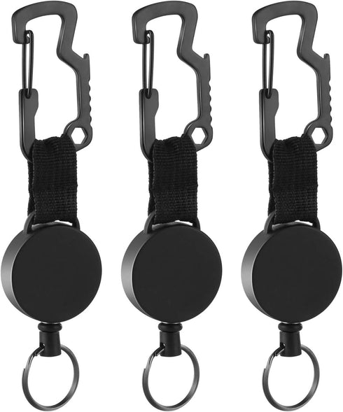 DELSWIN Retractable Key Chain Key-Rings, Heavy Duty Key Holder Belt Clip with Multitool Carabiner, Pack of 3