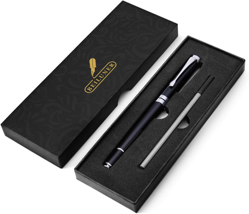 BEILUNER Ballpoint Pens, Stunning Black Chrome with Silver Trim, Best Gift Set for Men & Women, Gift Box with Refill
