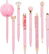 WEMATE 8Pcs Pink Ballpoint Pen Set, Metal Crystal Diamond Glitter Pens for Journaling, Gifts for Women, School, Office