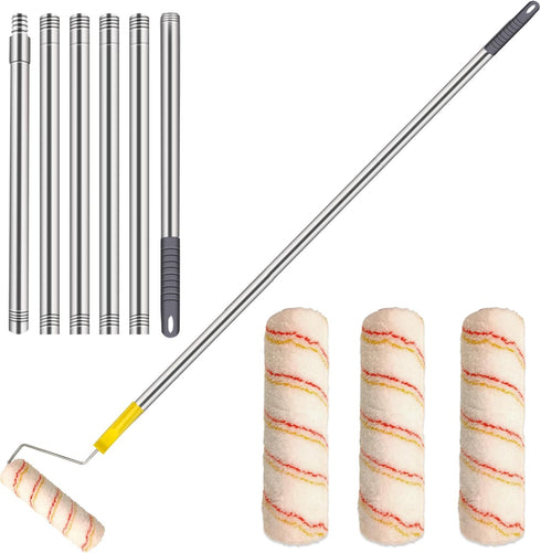 HpCuales Paint Roller Kit,Paint Roller Brush Set Stainless Steel Pole and 3pcs 9Inch