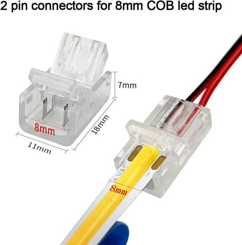 12 Pack 8mm Cob Led Strip Light Connectors 2 Pin, led Strip to Wire Solderless Transparent Track Lighting Adapter Connection with 6M/19.68ft Led Wire Extension Cable for White Led Tape 12/24V by HAMRVL