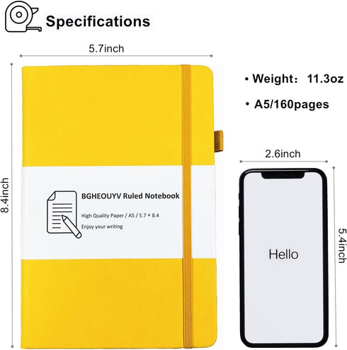 Notebook Journal, College Ruled Notebook Lined A5 160 Pages,Hard Cover Journals for Writing, Notebooks for Work Office School Women Men,5.7 inches x 8.4 inches(Yellow)