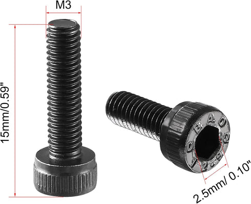 uxcell M3x12mm Screw Cap Point Hex Socket Screws Bolts, 100Pcs