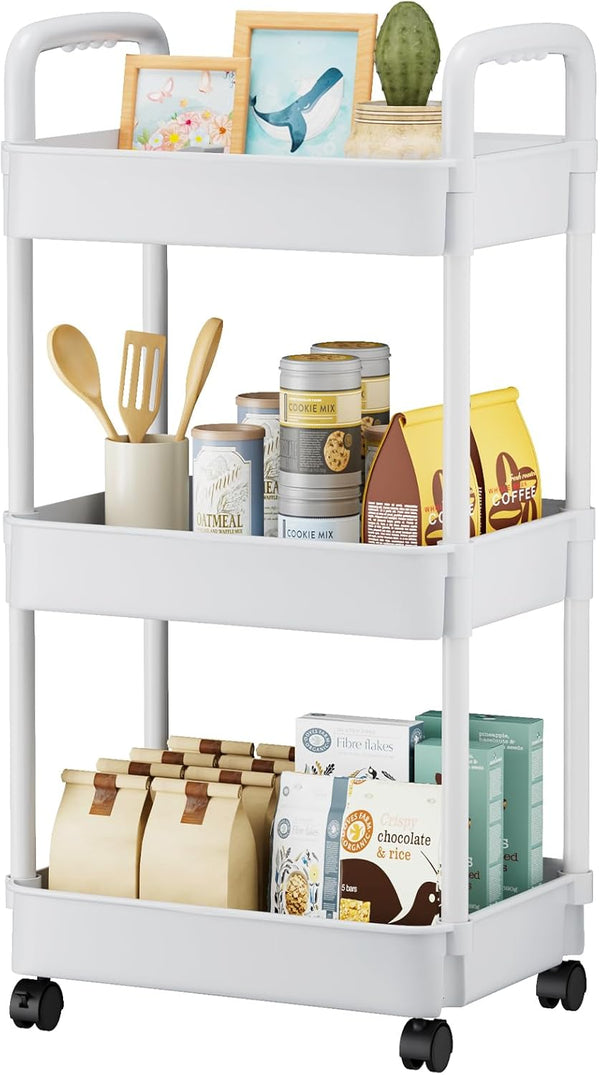 EZ COZY 3 Tier Rolling Cart, Plastic Diaper Organizer with Wheels for Baby Nursery, Kitchen, Bathroom, Living Room,