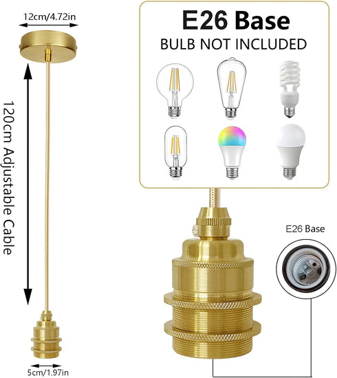 YNDD 3.94ft E26 Bulb Mini Pendant Light Cord Kit, Industrial Retro Gold Pendant Light, Adjustable Woven Hanging Light