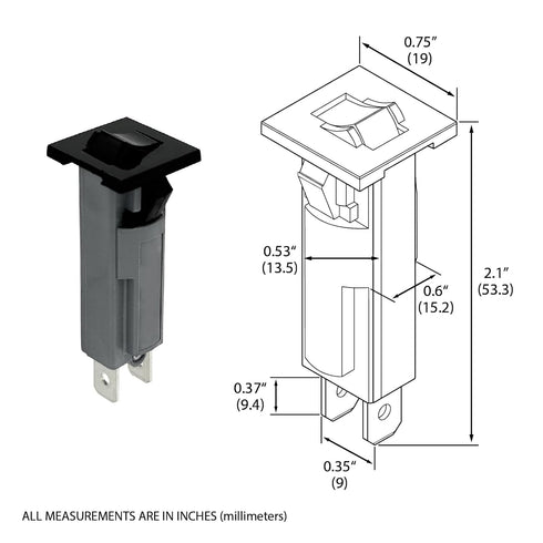 W Type 6 Amp Thermal Circuit Breaker Fuse, W28-XQ1A-6, Quick Connect, Snap-in, 3 Pack