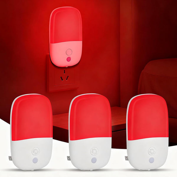 670nm Red Light Night Light for Sleep Therapy, 3 Pack Auto On/Off