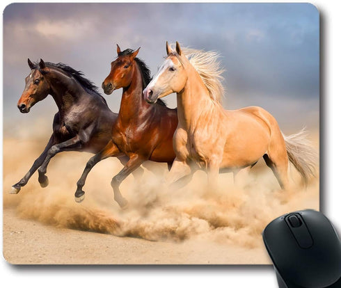 Mouse Pad with Group of Horses Galloping in Sand, Non-Slip Rubber Computer Mousemat