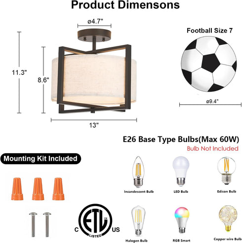 2 Fabric Ceiling Light Fixture Lights Boho Flush Mount Ceiling Lights Hand-Woven Rattan Drum Chandelier Farmhouse Light
