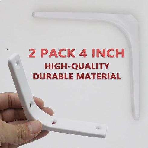 Joyangy 2 Pack 4 Inch 90 Wall Shelf Support Bracket, White L Corner Wall Mount Brackets for Wood, Shelves, Cabinets