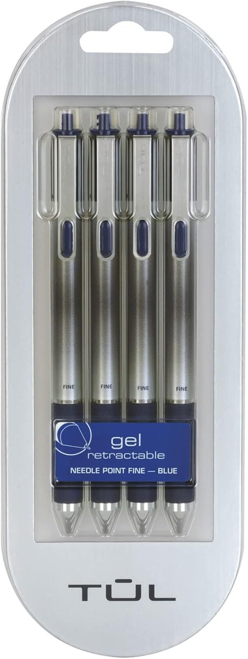 Tul Retractable Gel Pens, 0.5mm Needle Point, Blue, 4/pk